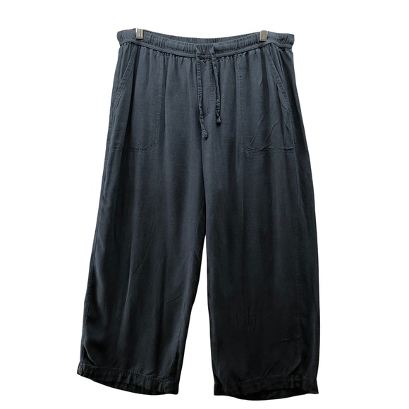 Splendid Pants - Splendid Linen Blend Crop Pants Womens L Navy Wide Leg High Rise Pull On